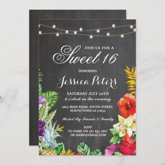 スイート16パーティーアロハトロピカルライト招待状 招待状 (正面/裏面)