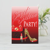 スイート16パーティーグリッタースティレットB&Lipstick 招待状 (スタンド正面)