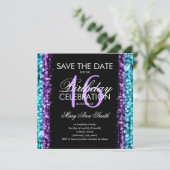 スイート16パーティーセーブザデートスパークルスパープルティール（緑がかった色） 招待状 (スタンド正面)