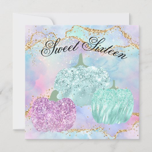 スイート16パーティーパンプキンパステルグリッターグラム 招待状 (正面)