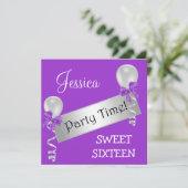 スイート16パーティーパープル白銀の弓バルーン 招待状 (スタンド正面)