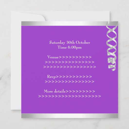 スイート16パーティーパープル白銀の弓バルーン 招待状 (裏面)