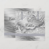 スイート16パーティー卒業ホワイトクラウンユニセックスジュエリー 招待状 (正面/裏面)