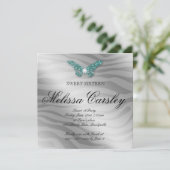 スイート16パーティー招待ジュエリー蝶ゼブラ水色 招待状 (スタンド正面)