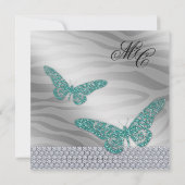 スイート16パーティー招待ジュエリー蝶ゼブラ水色 招待状 (裏面)