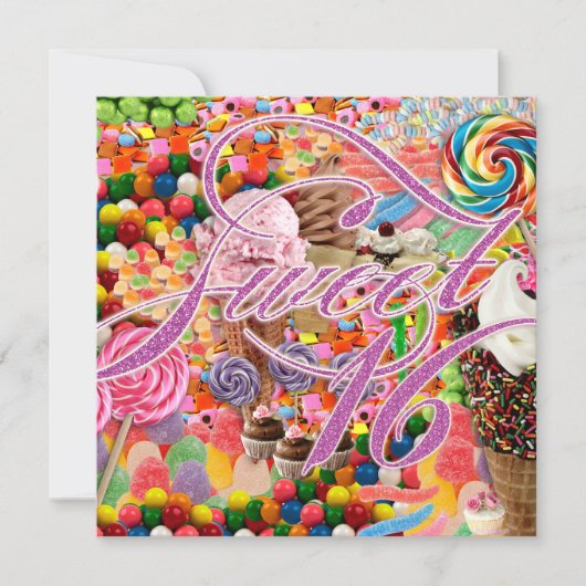 スイート16パーティー招待状キャンディピンクグリッター 招待状 (正面)