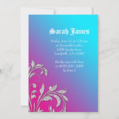 スイート16パーティー招待状グリッター葉ピンクブルー 招待状 (裏面)