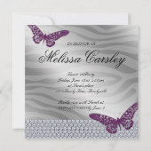 スイート16パーティー招待状パープルジュエリーバタフライ 招待状 (裏面)