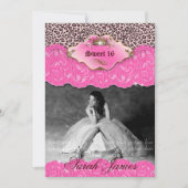 スイート16パーティー招待状レオパードクラウンピンク 招待状 (正面)