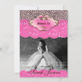 スイート16パーティー招待状レオパードクラウンピンク 招待状