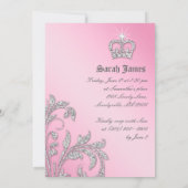 スイート16パーティー招待状葉グリッターピンククラウン 招待状 (裏面)