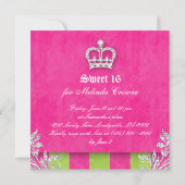 スイート16パーティー招待 ピンクのストライプ 王冠 ティアラ リム 招待状 (裏面)