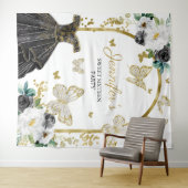 スイート16パーティー背景 - 蝶の花のドレス タペストリー (インサイチュ(横))