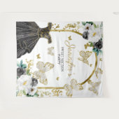 スイート16パーティー背景 - 蝶の花のドレス タペストリー (正面(横))