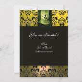 スイート16パーティー、イエローグリーンブラックダマスク 招待状 (裏面)