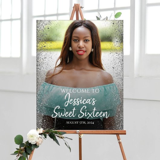 スイート16パーティー ウェルカムサイン 写真付き ポスター