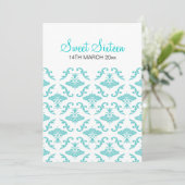 スイート16パーティー エレガント ダマスク ブルー 招待状 (スタンド正面)