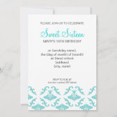 スイート16パーティー エレガント ダマスク ブルー 招待状 (裏面)