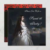 スイート16パーティー, レッド, ブラック＆ホワイトのダマスク 招待状 (正面/裏面)