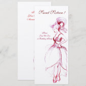 スイート16パーティー 赤とピンクのクリーム色のフェルト 招待状 (正面/裏面)