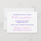 スイート16パーティ ピンク パープル グリッター オーシャン ホワイト 招待状 (裏面)