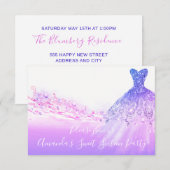 スイート16パーティ ピンク パープル グリッター オーシャン ホワイト 招待状 (正面/裏面)