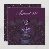 スイート16パープルディバケーキ&ジュエルハート招待状 招待状 (正面/裏面)