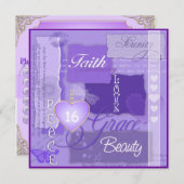 スイート16パープルヴィンテージオーガニック招待状 招待状 (正面/裏面)