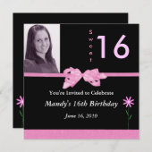 スイート16ピンクとブラック招待状 招待状 (正面/裏面)
