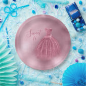 スイート16ピンクグリッタードレスエレガントパーティー  ペーパープレート (パーティー)