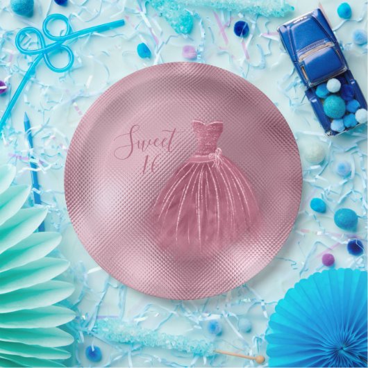 スイート16ピンクグリッタードレスエレガントパーティー  ペーパープレート (パーティー)