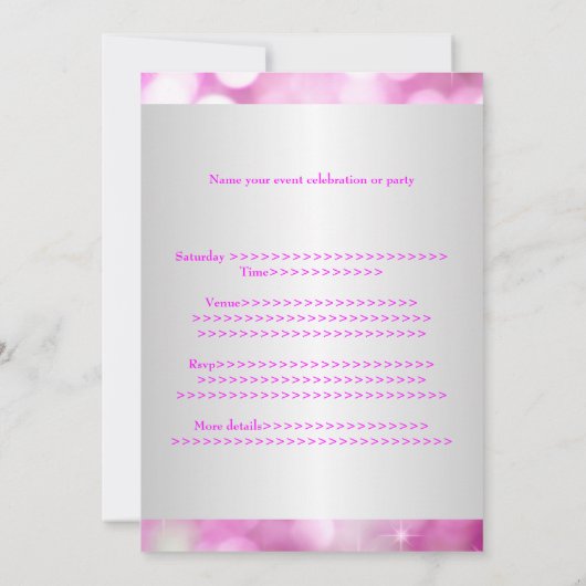 スイート16ピンクバブルシルバージュエルティアラパーティー18 招待状 (裏面)