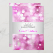 スイート16ピンクバブルシルバージュエルティアラパーティー18 招待状 (正面/裏面)
