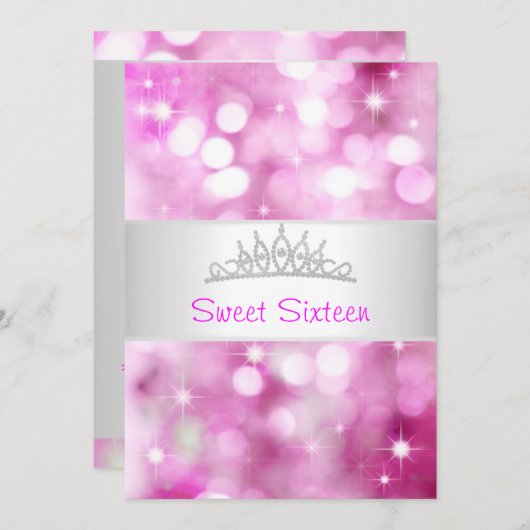 スイート16ピンクバブルシルバージュエルティアラパーティー18 招待状 (正面/裏面)