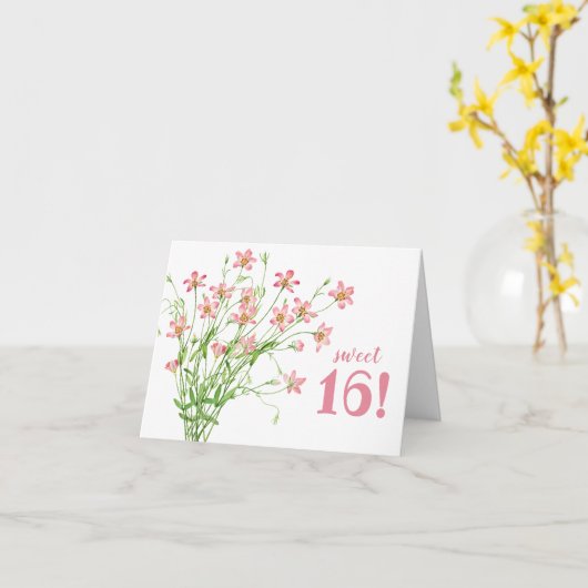 スイート16ピンクフローラ誕生日 カード (黄色い花)