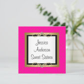 スイート16ピンク白黒金ゴールドスポット宝石 招待状 (スタンド正面)