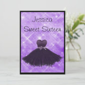 スイート16ブラックドレスパープルシルバーグリッター3 招待状 (スタンド正面)
