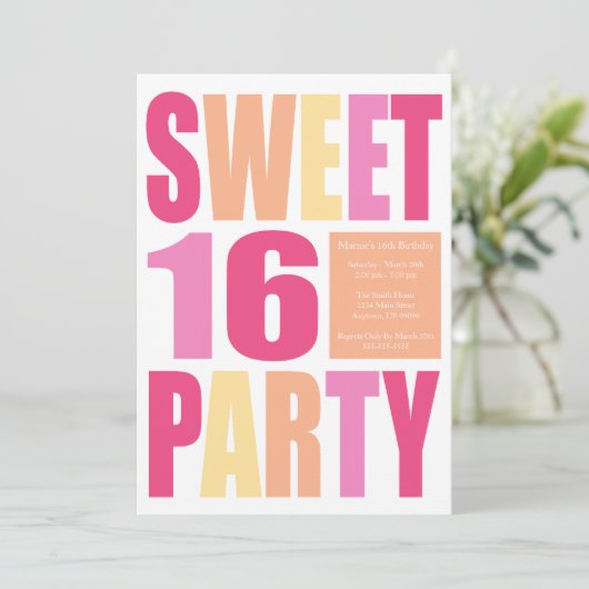 スイート16ブロックレターバースデーパーティ招待状 招待状 (スタンド正面)