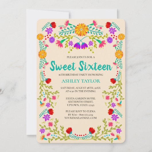 スイート16メキシコフィエスタシャンパンフローラ誕生日 招待状 (正面)