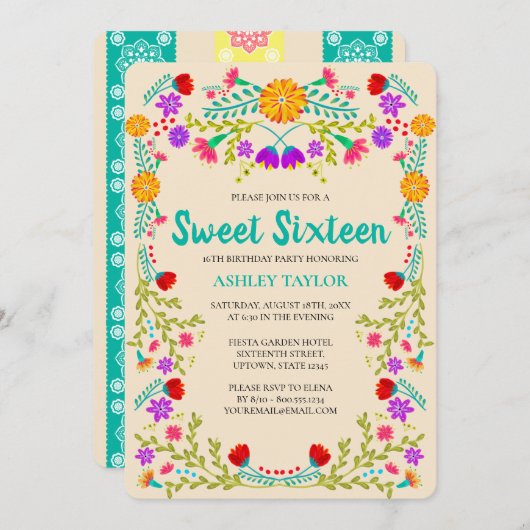 スイート16メキシコフィエスタパペルピカドシャンパン 招待状 (正面/裏面)