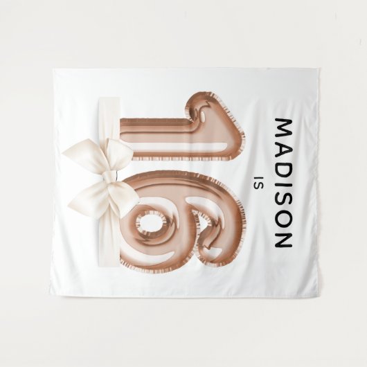 スイート16ラグジュアリー ローズゴールド バルーン 誕生日 タペストリー (正面(横))