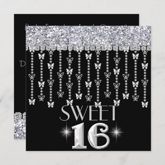 スイート16招待状チックバタフライ 招待状 (正面/裏面)