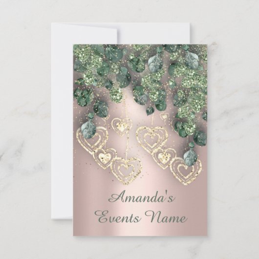 スイート16歳の誕生日パーティー ブライダルシャワー ローズ ハート 招待状 (裏面)