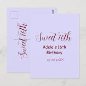 スイート16歳の誕生日パープルパステルモーブレトロ名前 ポストカード (正面/裏面)