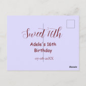 スイート16歳の誕生日パープルパステルモーブレトロ名前 ポストカード (裏面)