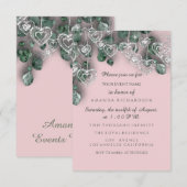 スイート16歳の誕生日 ブライダルシャワー ハート シルバー 招待状 (正面/裏面)
