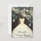 スイート16歳の誕生日 ブライダル ドレス 緑 ラスティック ウッド 招待状 (裏面)