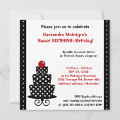 スイート16歳の誕生日 黒 赤 大きな写真 招待状 (裏面)