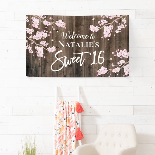 スイート16素朴さくらんぼブロッサムフローラバーンウッド 横断幕 (インサイチュ)