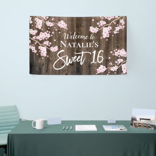 スイート16素朴さくらんぼブロッサムフローラバーンウッド 横断幕 (トレードショー)